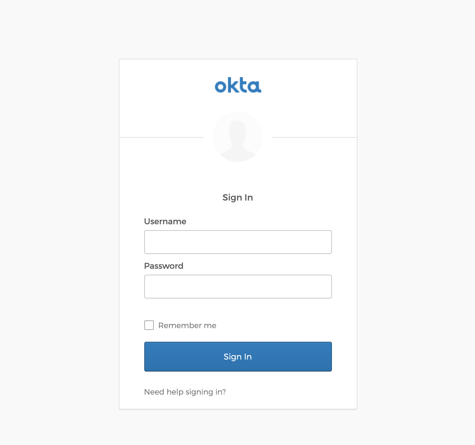The sign-in page hosted on the Okta servers