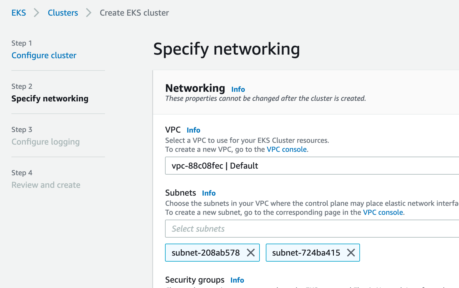 EKS Cluster - Specify networking