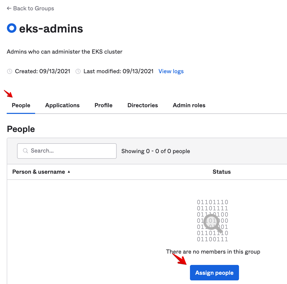 Okta Admin Console - Assign People To Group