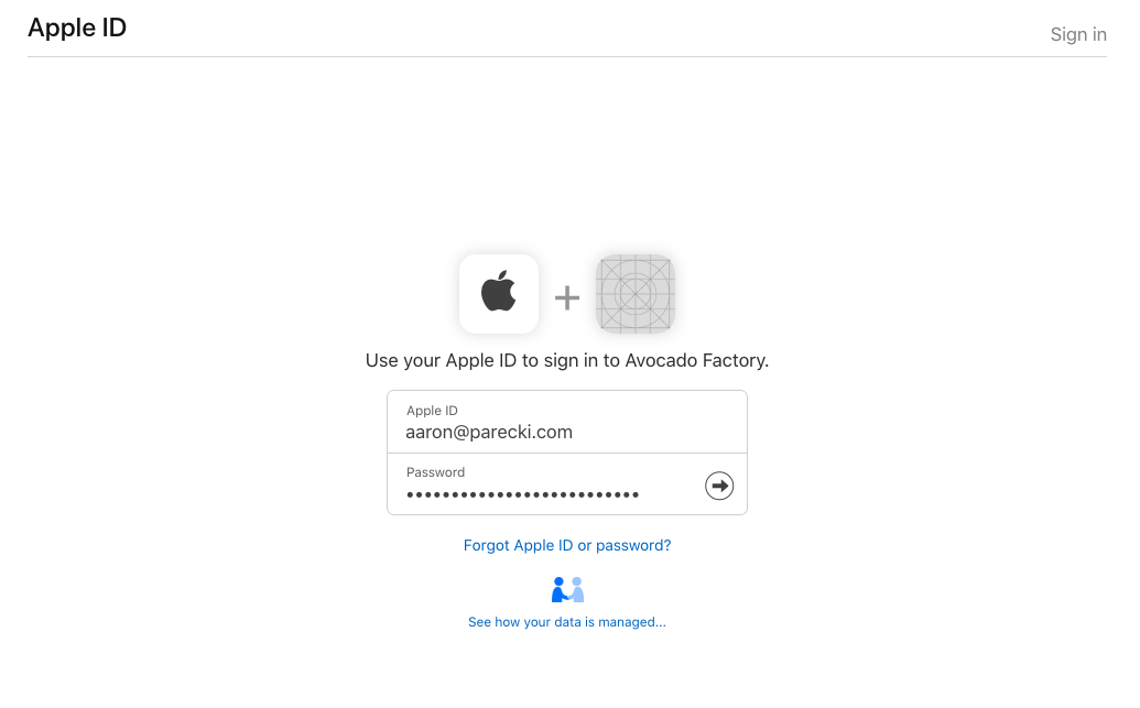 The Apple sign-in screen
