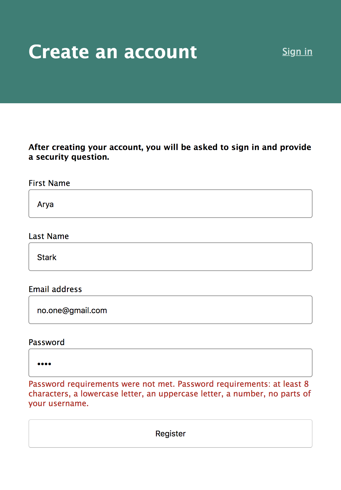 Account Password Requirements