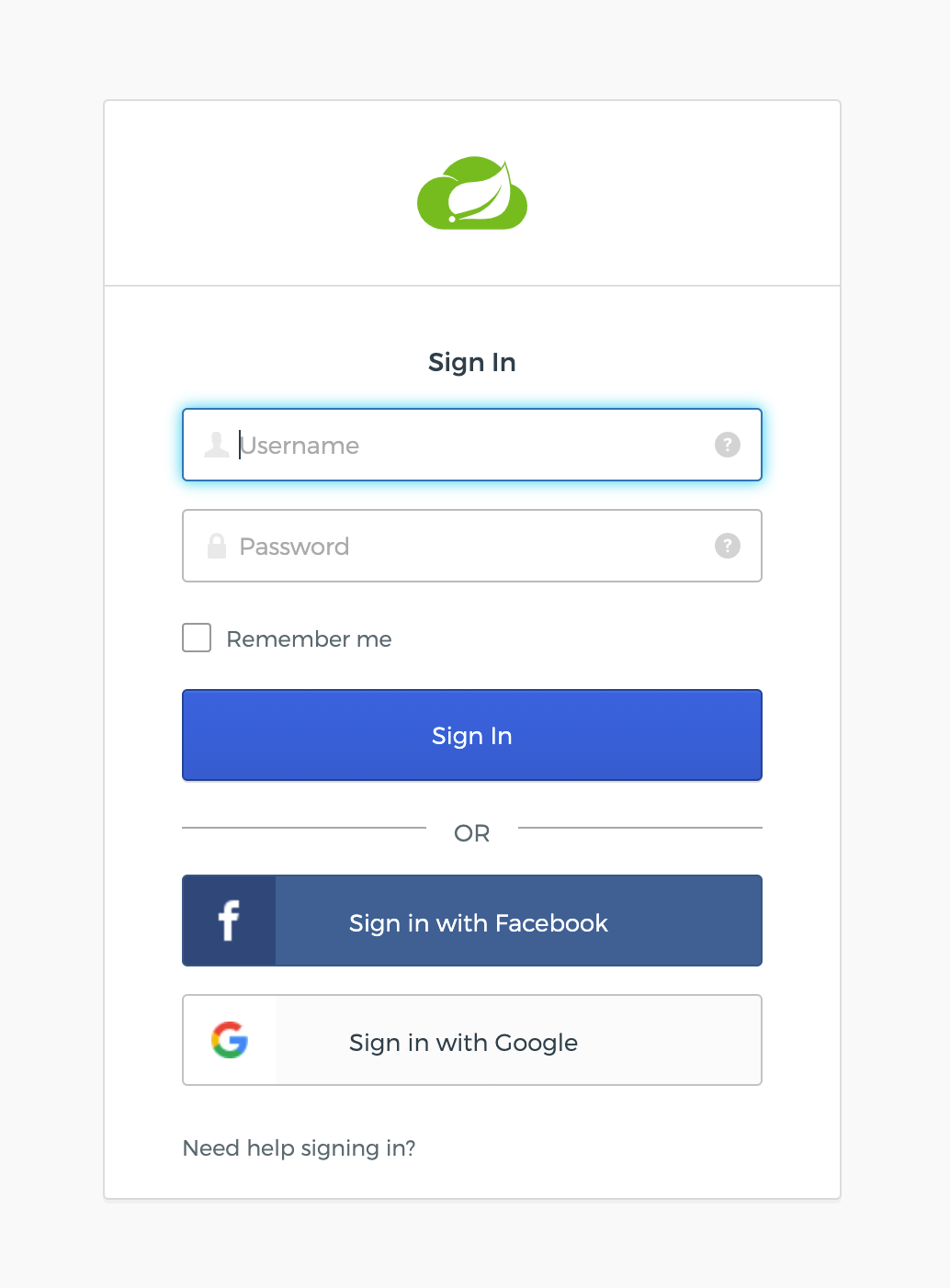 Login page with social buttons