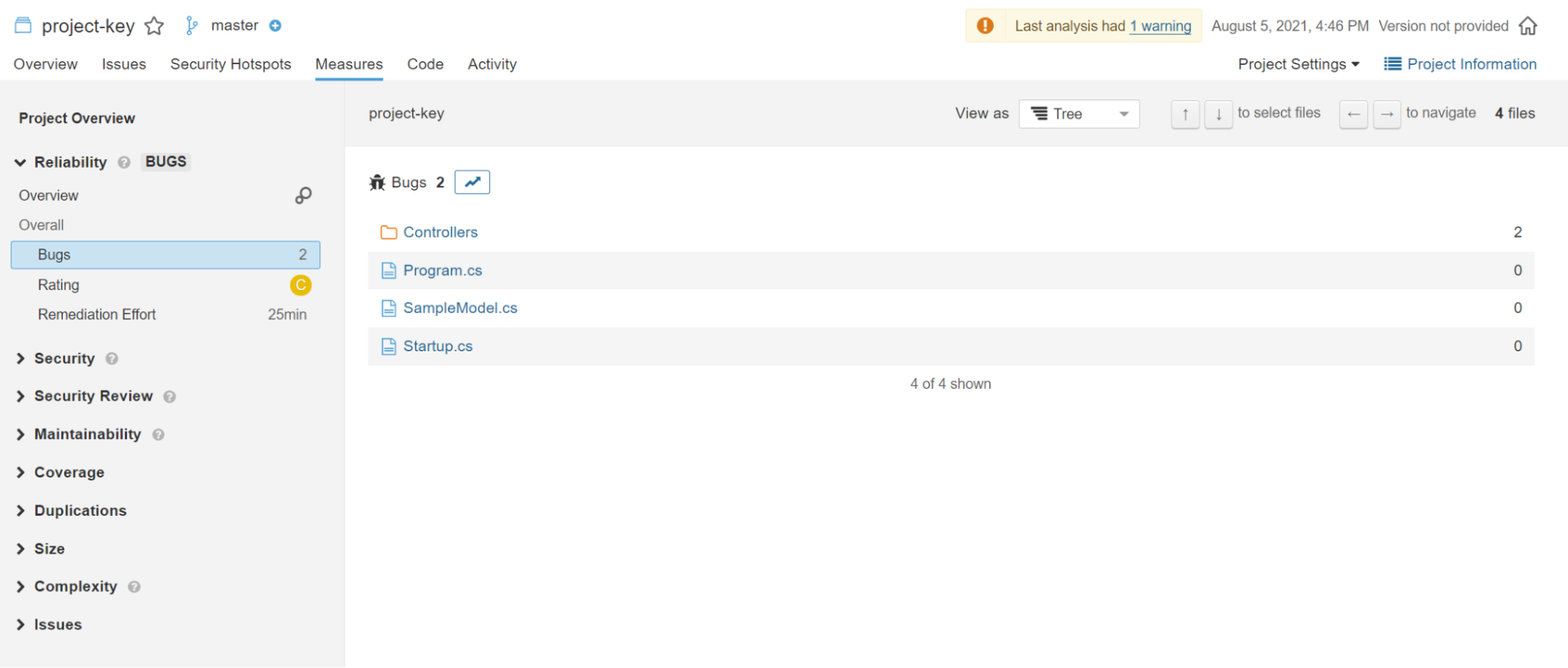 Screenshot of SonarQube General Measures Overview