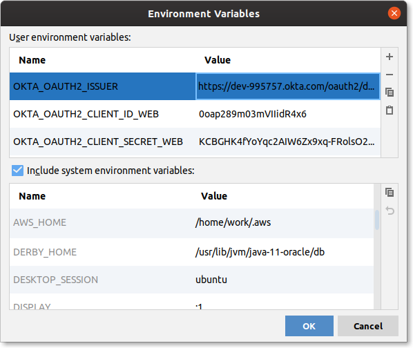 Environment variables configuration for the project