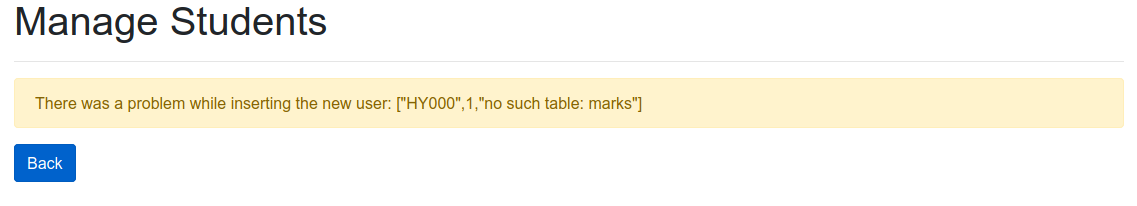 Error: no such table: marks