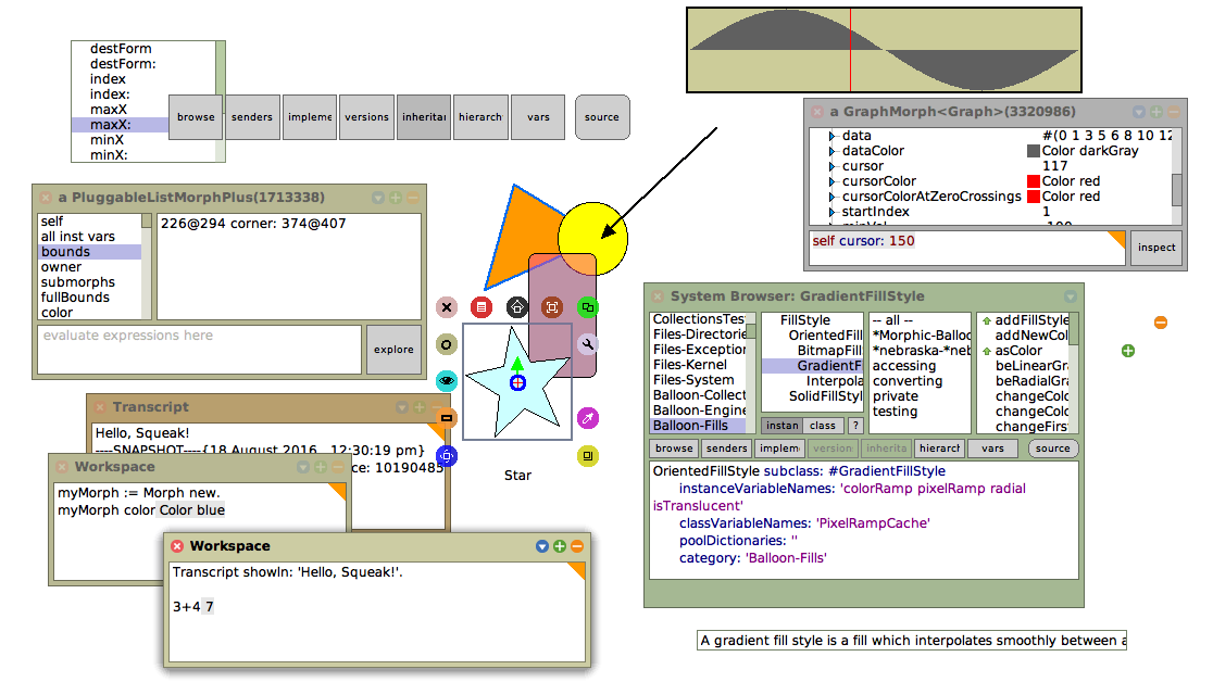 Screenshot of the morphic UI in Squeak