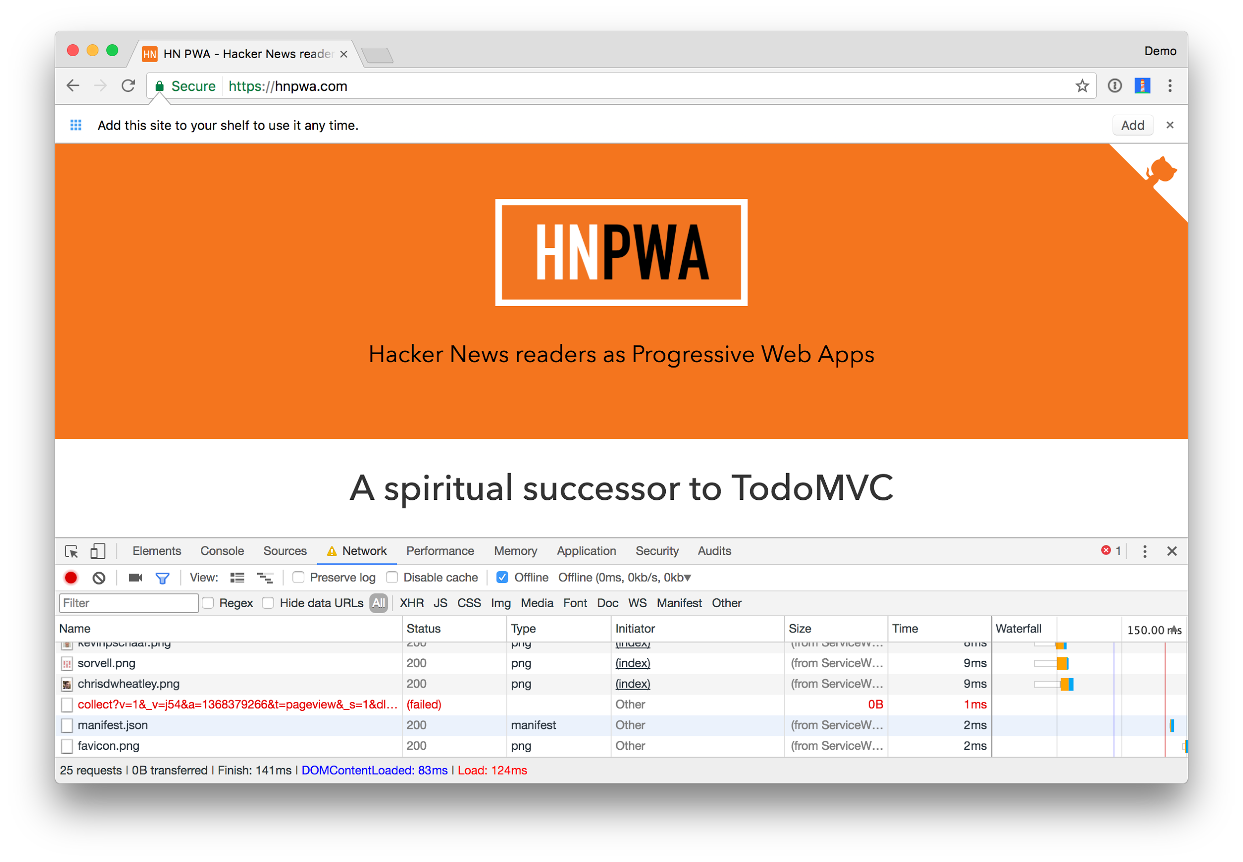 Hacker News PWA Offline