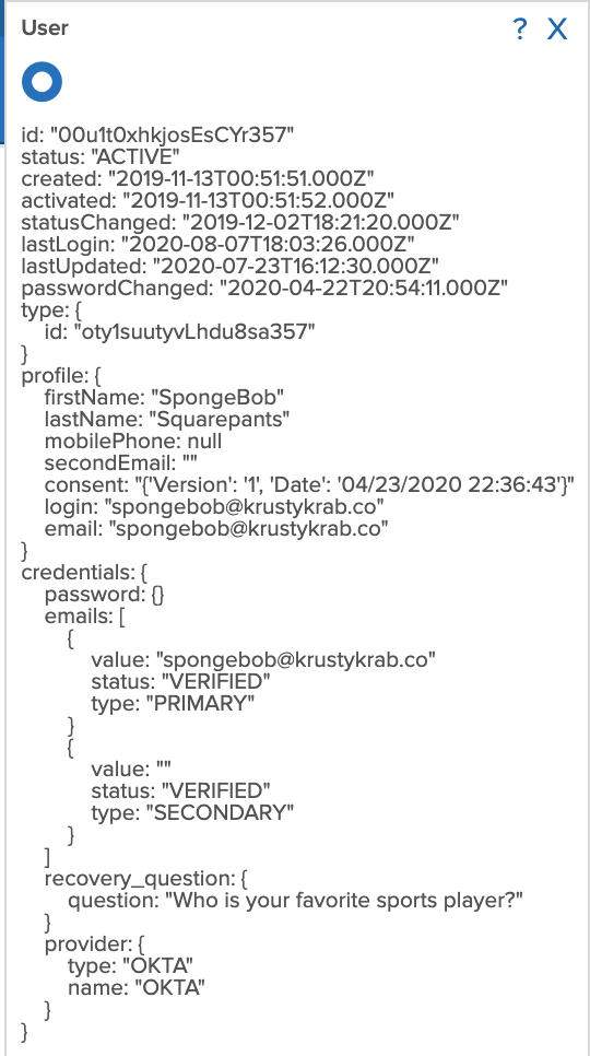 Example of JSON returned by rockstar