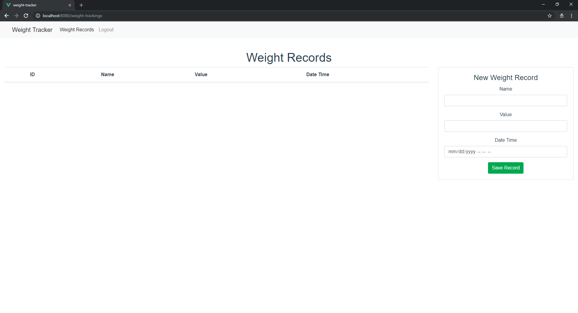 Weight tracker CRUD page