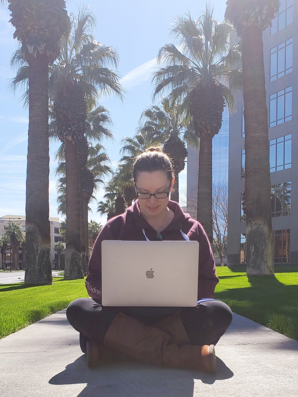 Working remote on the sidewalk