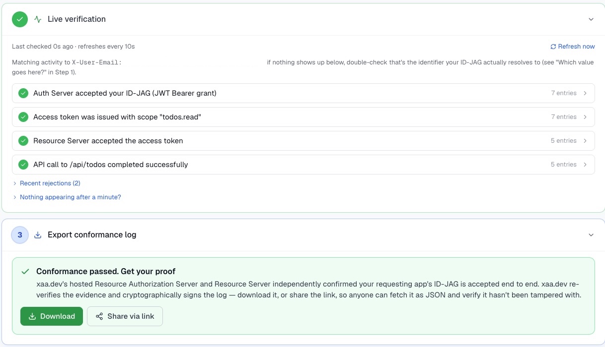 conformance log