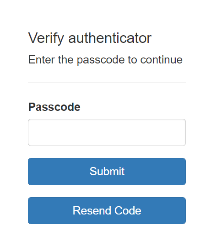A form for the user to enter their one-time passcode