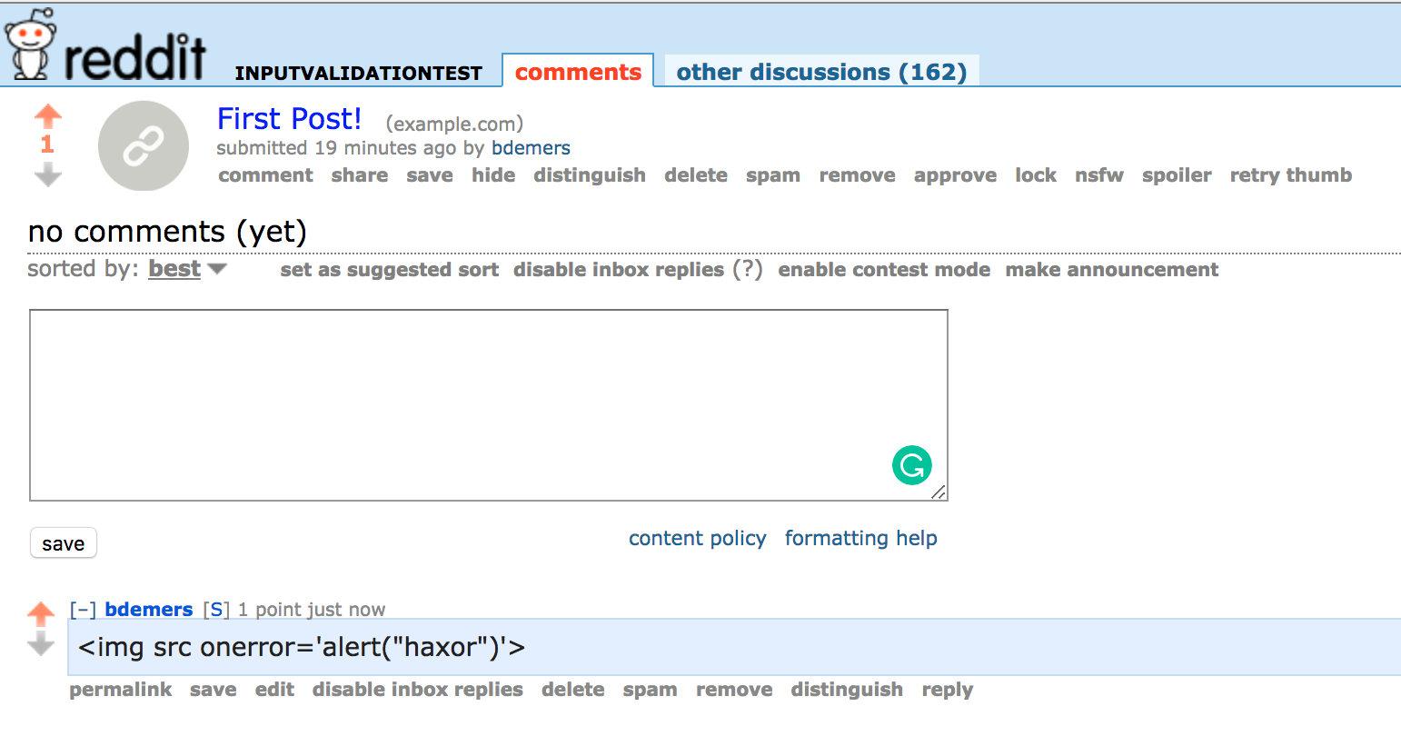 Reddit properly escapes user input