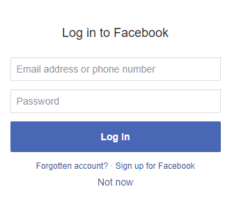 Displays the Facebook sign-in form