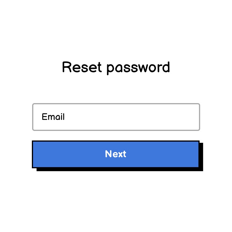 A reset password form with an email address field and a next button
