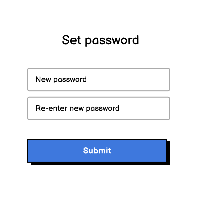 A set password form with two fields to enter and to confirm a password and a submit button