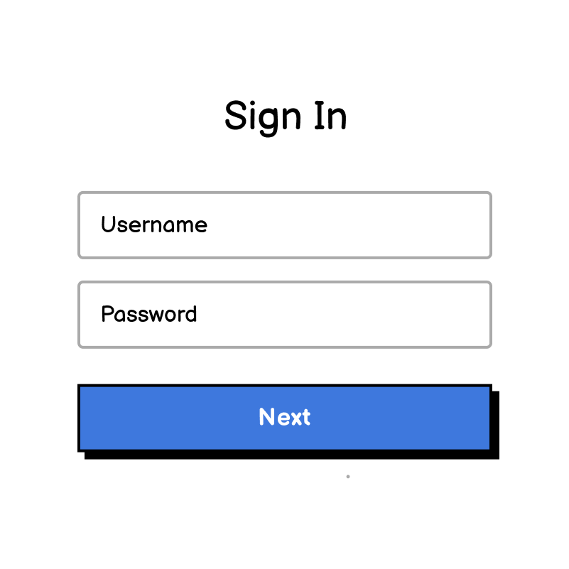 A sign-in form with fields for username and password and a next button